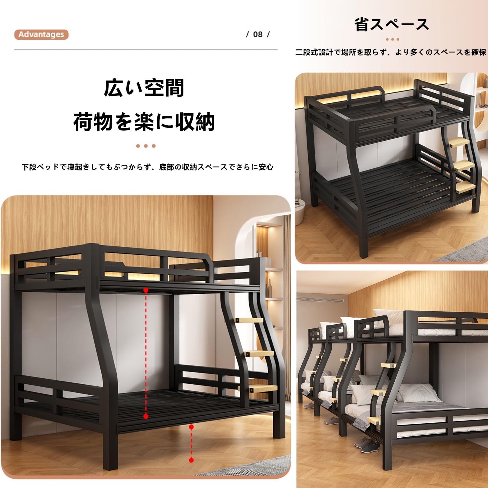 Amazon｜NEONMAN 二段ベッド 大人用 ロフトベッド 2段ベッド 頑丈